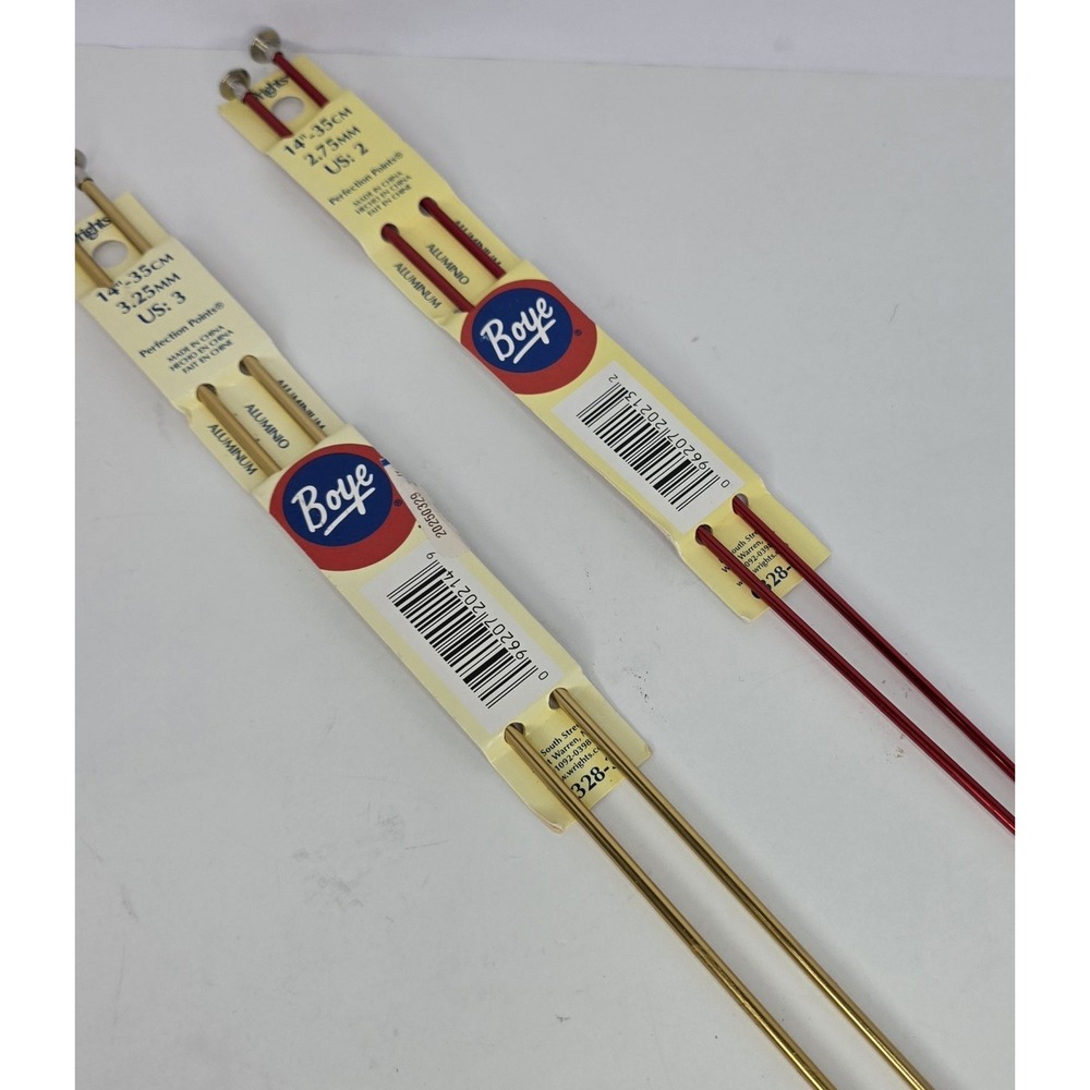 2 NEW Sets of Wrights Boye Aluminum Knitting Needles Size 2 & 3 Red & Gold